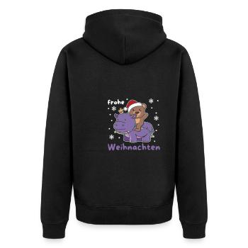 Weihnachts Hippo Biber frohe Weihnachten Hippo - Unisex Premium Bio Zip Hoodie - Schwarz - Hinten - Nico (187cm)