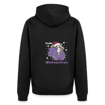 Weihnachts Hippo Waschbär frohe Weihnachten Hippo - Unisex Premium Bio Zip Hoodie - Schwarz - Hinten - Nico (187cm)