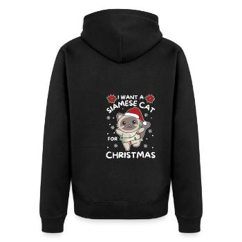 Ich will ein Siamesen Katze zu Weihnachten - Unisex Premium Bio Zip Hoodie - Schwarz - Hinten - Nico (187cm)