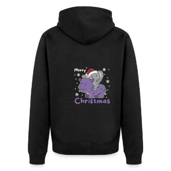 Weihnachts Hippo Elefant frohe Weihnachten Hippo - Unisex Premium Bio Zip Hoodie - Schwarz - Hinten - Nico (187cm)
