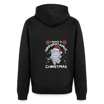 Ich will ein Flusspferd zu Weihnachten süße Hippos - Unisex Premium Bio Zip Hoodie - Schwarz - Hinten - Nico (187cm)