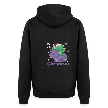 Christmas Hippo Dragon Merry Christmas Hippo - Unisex Premium Organic Zip Hoodie - black - Back - Nico (187cm)