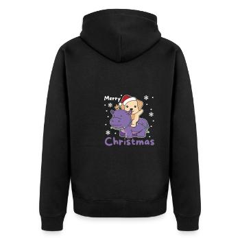 Christmas Hippo Labrador Merry Christmas Dogs - Unisex Premium Organic Zip Hoodie - black - Back - Nico (187cm)