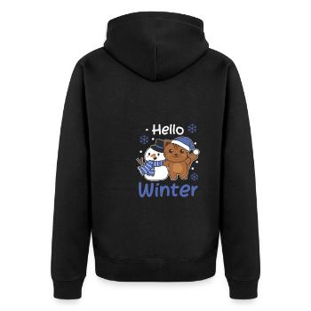 Cat Hello Winter Snowman Snow Christmas - Unisex Premium Organic Zip Hoodie - black - Back - Nico (187cm)