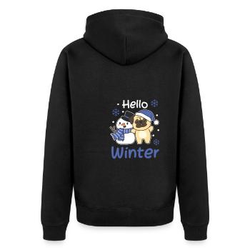 Pug Hello Winter Snowman Snow Christmas - Unisex Premium Organic Zip Hoodie - black - Back - Nico (187cm)
