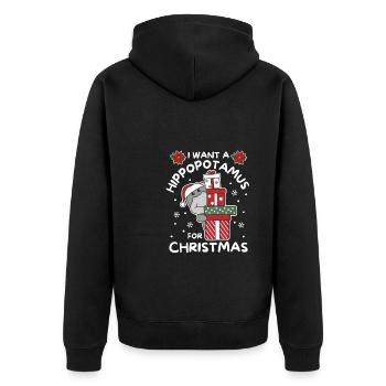 Ich will ein Flusspferd zu Weihnachten süße Hippos - Unisex Premium Bio Zip Hoodie - Schwarz - Hinten - Nico (187cm)