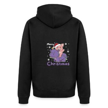 Christmas Hippo Pig Merry Christmas Hippo - Unisex Premium Organic Zip Hoodie - black - Back - Nico (187cm)