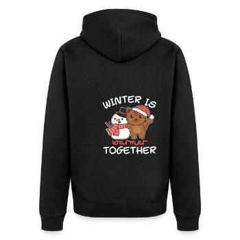 Cat Winter is warmer together Snowman - Unisex Premium Organic Zip Hoodie - black - Back - Nico (187cm)