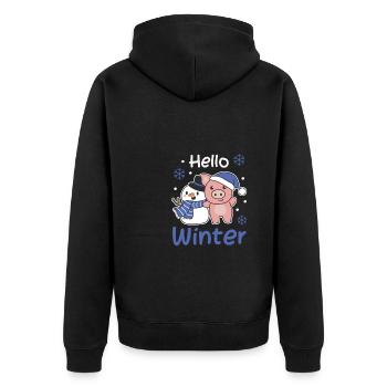 Schwein Hello Winter schneemann schnee weihnachten - Unisex Premium Bio Zip Hoodie - Schwarz - Hinten - Nico (187cm)
