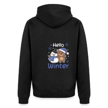 Bear Hello Winter Snowman Snow Christmas - Unisex Premium Organic Zip Hoodie - black - Back - Nico (187cm)
