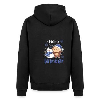 Monkey Hello Winter Snowman Snow Christmas - Unisex Premium Organic Zip Hoodie - black - Back - Nico (187cm)