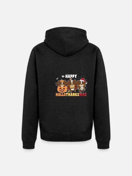 Happy Hallothanksmas Australian Shepherd - Unisex Premium Organic Zip Hoodie - black