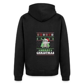 Merry Christmas retro ugly christmas Hippo - Unisex Premium Organic Zip Hoodie - black - Back - Nico (187cm)