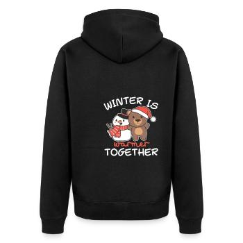 Bear Winter is warmer together Snowman - Unisex Premium Organic Zip Hoodie - black - Back - Nico (187cm)