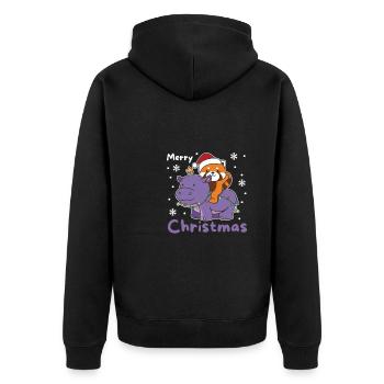 Christmas Hippo Red Panda Merry Christmas Hippo - Unisex Premium Organic Zip Hoodie - black - Back - Nico (187cm)