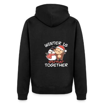 Monkey Winter is warmer together snowman - Unisex Premium Organic Zip Hoodie - black - Back - Nico (187cm)
