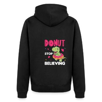 Süßer Dino T-Rex lustige Tiere in Donut Wortspiel - Unisex Premium Bio Zip Hoodie - Schwarz - Hinten - Nico (187cm)