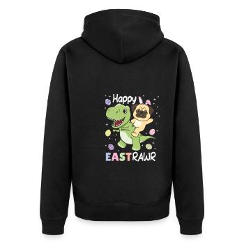 Pug with T-Rex Easter Estrawr Easter pun - Unisex Premium Organic Zip Hoodie - black - Back - Nico (187cm)