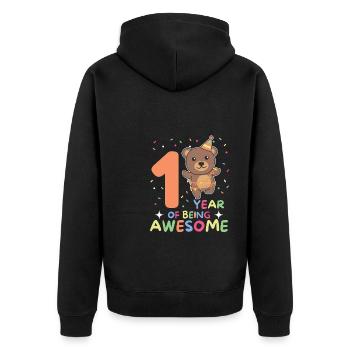 Bear for the 1st birthday for children one year old - Unisex Premium Organic Zip Hoodie - black - Back - Nico (187cm)