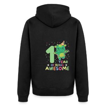 Drache zum 1. Geburtstag für Kinder ein Jahr alt - Unisex Premium Bio Zip Hoodie - Schwarz - Hinten - Nico (187cm)