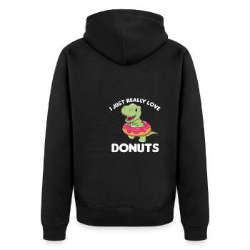 Süßer Dino T-Rex lustige Tiere in Donut Wortspiel - Unisex Premium Bio Zip Hoodie - Schwarz - Hinten - Nico (187cm)
