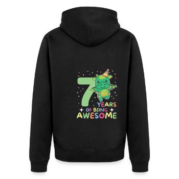Drache zum 7. Geburtstag Kinder sieben Jahre alt - Unisex Premium Bio Zip Hoodie - Schwarz - Hinten - Nico (187cm)