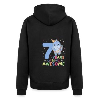 Dino for 7th birthday children seven years old - Unisex Premium Organic Zip Hoodie - black - Back - Nico (187cm)