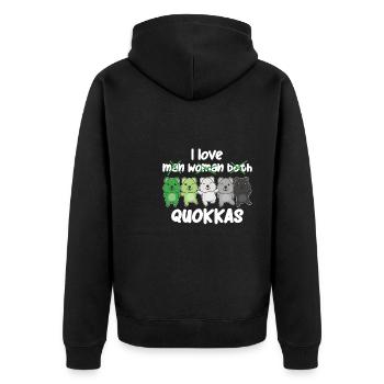 Aromantic Flag Pride LGBTQ süße Quokka - Unisex Premium Bio Zip Hoodie - Schwarz - Hinten - Nico (187cm)