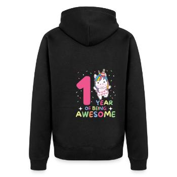 Unicorn for 1st birthday for children one year old - Unisex Premium Organic Zip Hoodie - black - Back - Nico (187cm)