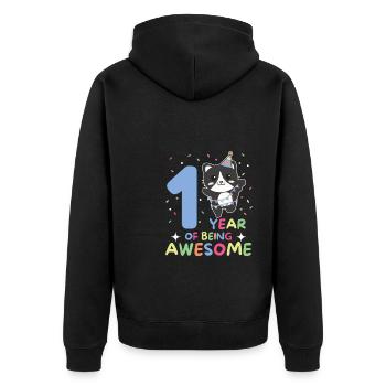 Cat for 1st birthday for children one year old - Unisex Premium Organic Zip Hoodie - black - Back - Nico (187cm)