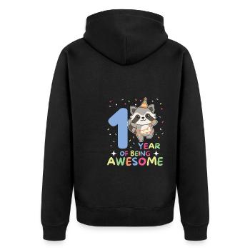 Raccoon for the 1st birthday for children one year old - Unisex Premium Organic Zip Hoodie - black - Back - Nico (187cm)