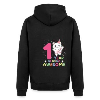 Cat for 1st birthday for children one year old - Unisex Premium Organic Zip Hoodie - black - Back - Nico (187cm)