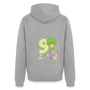 Frog for 9th birthday Children nine years old - Unisex Premium Organic Zip Hoodie - heather grey - Back - Nico (187cm)