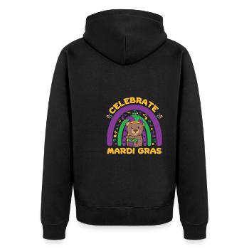 Fasching Bär mit Trommel Faschings Kostüm - Unisex Premium Bio Zip Hoodie - Schwarz - Hinten - Nico (187cm)