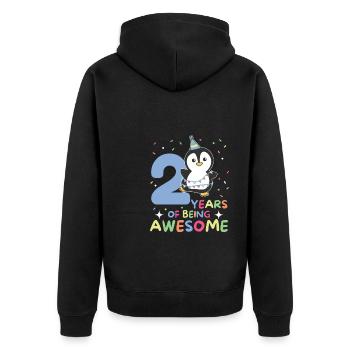 Pinguin zum 2. Geburtstag Kinder zwei Jahre alt - Unisex Premium Bio Zip Hoodie - Schwarz - Hinten - Nico (187cm)