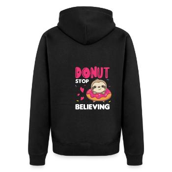 Süßes Faultier lustige Tiere in Donut pink - Unisex Premium Bio Zip Hoodie - Schwarz - Hinten - Nico (187cm)