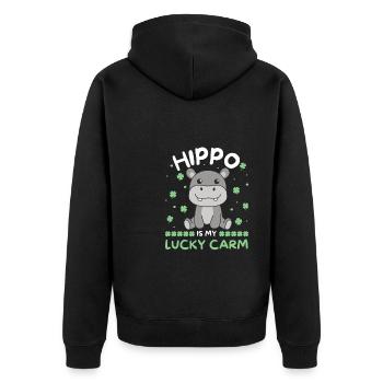 Hippo is my lucky carm Clover St Patrick's Day - Unisex Premium Organic Zip Hoodie - black - Back - Nico (187cm)