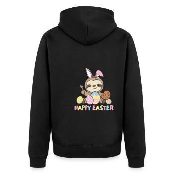 happy easter süßes Faultier Ostern mit Ostereiern - Unisex Premium Bio Zip Hoodie - Schwarz - Hinten - Nico (187cm)