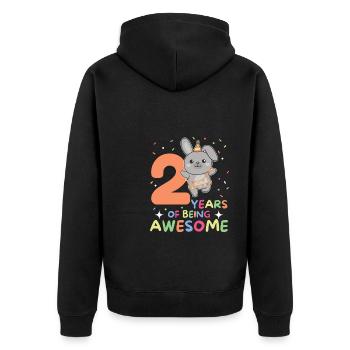 Rabbit for 2nd birthday Children two years old - Unisex Premium Organic Zip Hoodie - black - Back - Nico (187cm)