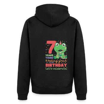 Frog for 7th birthday Children seven years old - Unisex Premium Organic Zip Hoodie - black - Back - Nico (187cm)