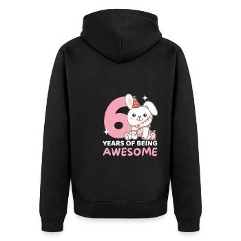 Hase zum 6. Geburtstag Kinder sechs Jahre alt - Unisex Premium Bio Zip Hoodie - Schwarz - Hinten - Nico (187cm)