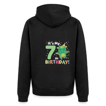 Drache zum 7. Geburtstag Kinder sieben Jahre alt - Unisex Premium Bio Zip Hoodie - Schwarz - Hinten - Nico (187cm)