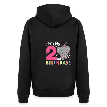 Elefant zum 2. Geburtstag Kinder zwei Jahre alt - Unisex Premium Bio Zip Hoodie - Schwarz - Hinten - Nico (187cm)