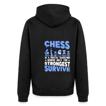 Schach Schachfigur König Bauer Traum - Unisex Premium Bio Zip Hoodie - Schwarz - Hinten - Nico (187cm)