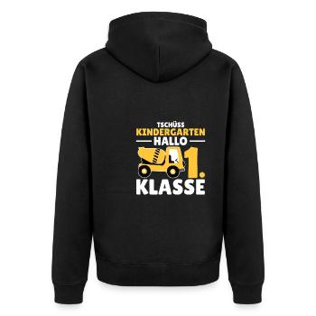 Tschüss Kindergarten Hallo 1. Klasse Schulkind - Unisex Premium Bio Zip Hoodie - Schwarz - Hinten - Nico (187cm)
