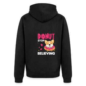Süßer Corgi lustige Tiere in Donut Wortspiel pink - Unisex Premium Bio Zip Hoodie - Schwarz - Hinten - Nico (187cm)