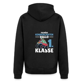 Tschüss Kindergarten Hallo 1. Klasse Schulkind - Unisex Premium Bio Zip Hoodie - Schwarz - Hinten - Nico (187cm)