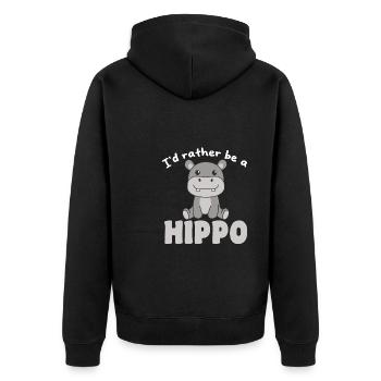 Ich wäre lieber eine Flusspferd - süße Flusspferd - Unisex Premium Bio Zip Hoodie - Schwarz - Hinten - Nico (187cm)