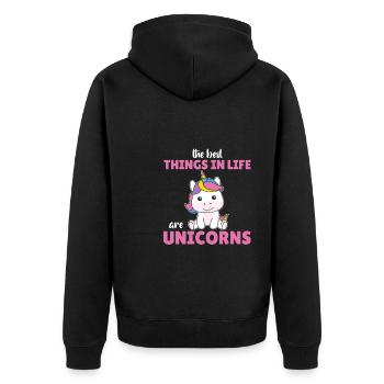 The best things in life are unicorns cute animal - Unisex Premium Organic Zip Hoodie - black - Back - Nico (187cm)