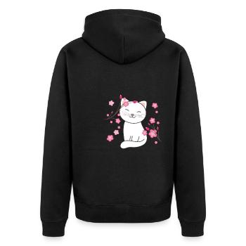 Chat animaux mignons pour enfants kawaii - Veste à capuche bio Premium Unisexe - noir - Dos - Nico (187cm)
